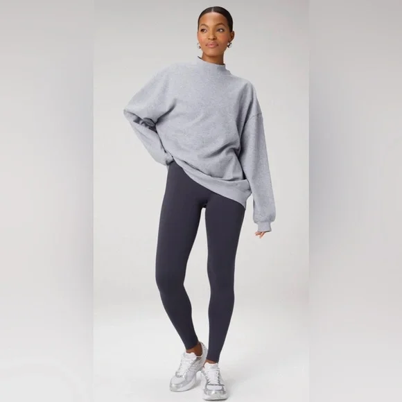 Fabletics Terry Oversized Mock Neck Sweatshirt | XXS | NWT | Gray Heather - Picture 2 of 10